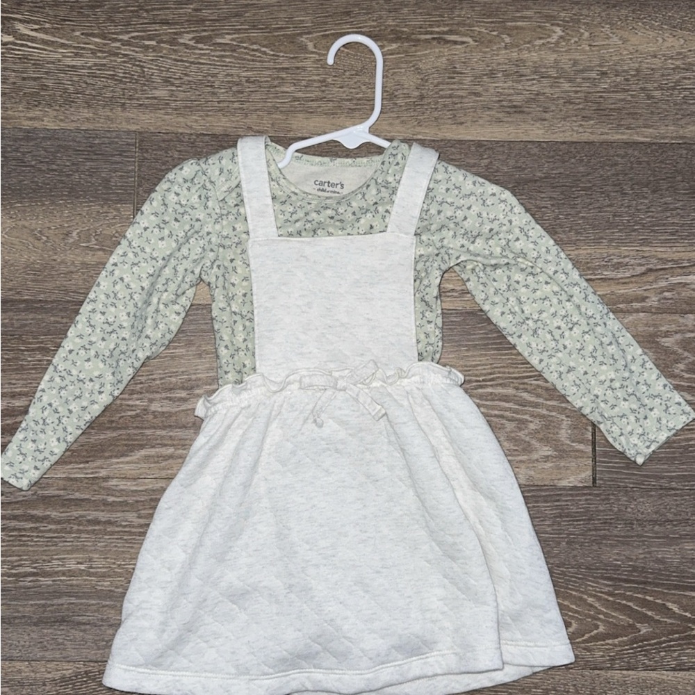 Carter's Green Floral Top with White Pinafore Dress